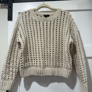 Aqua Open-Weave Crewneck Sweater in Cream